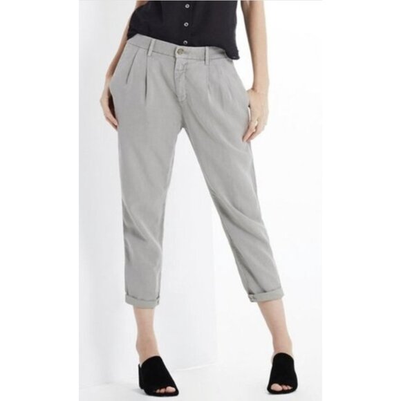 AG ADRIANO GOLDSCHMIED The Evan Relaxed Pleated Trousers Linen Blend Neutral - Picture 1 of 13